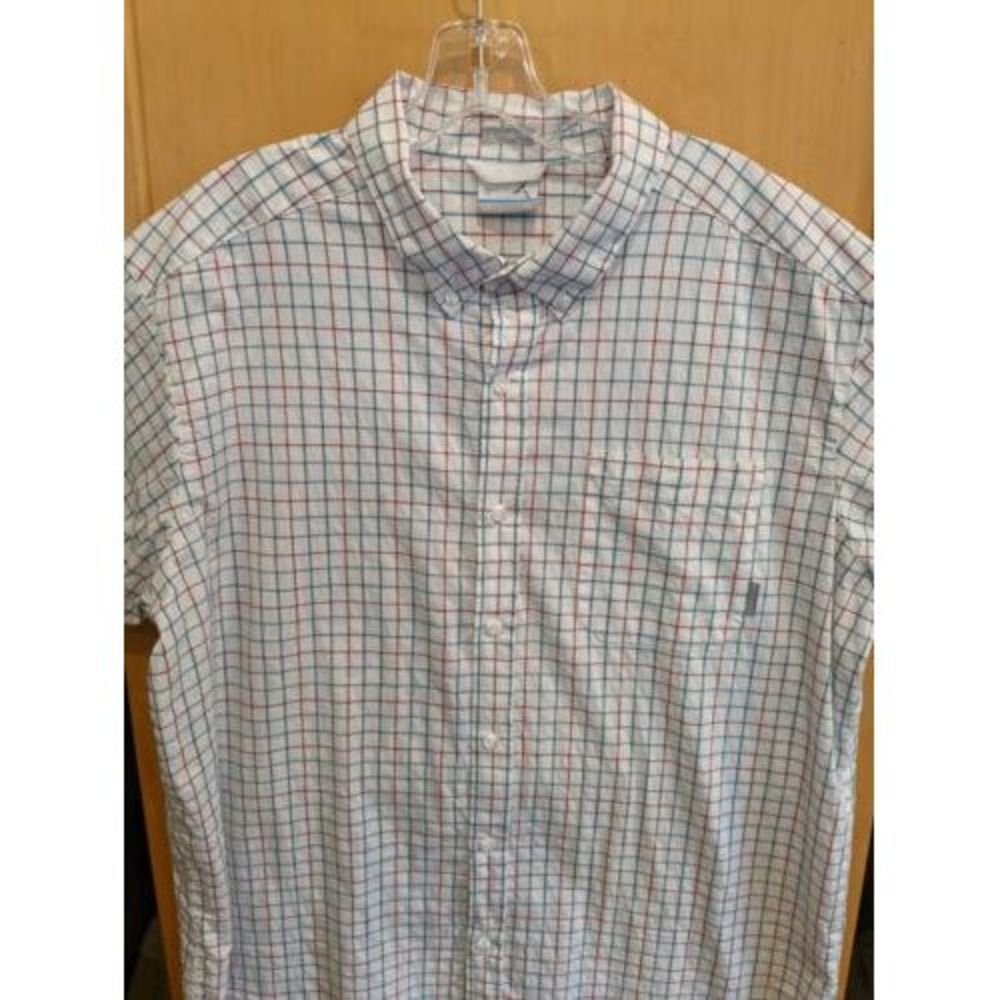 Columbia Shirt Mens XL Blue Plaid Button Down Short Sleeve Casual Regular Fit
